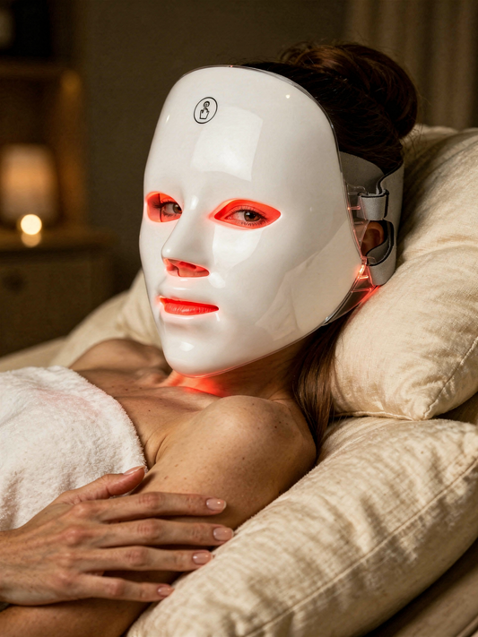 Woman relaxing in the LUMÉRA LED mask